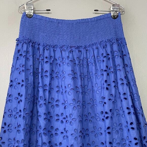 Jennifer & Grace Tiered Peasant Skirt Size Large Blue Boho Embroidered Eyelet - Picture 3 of 8